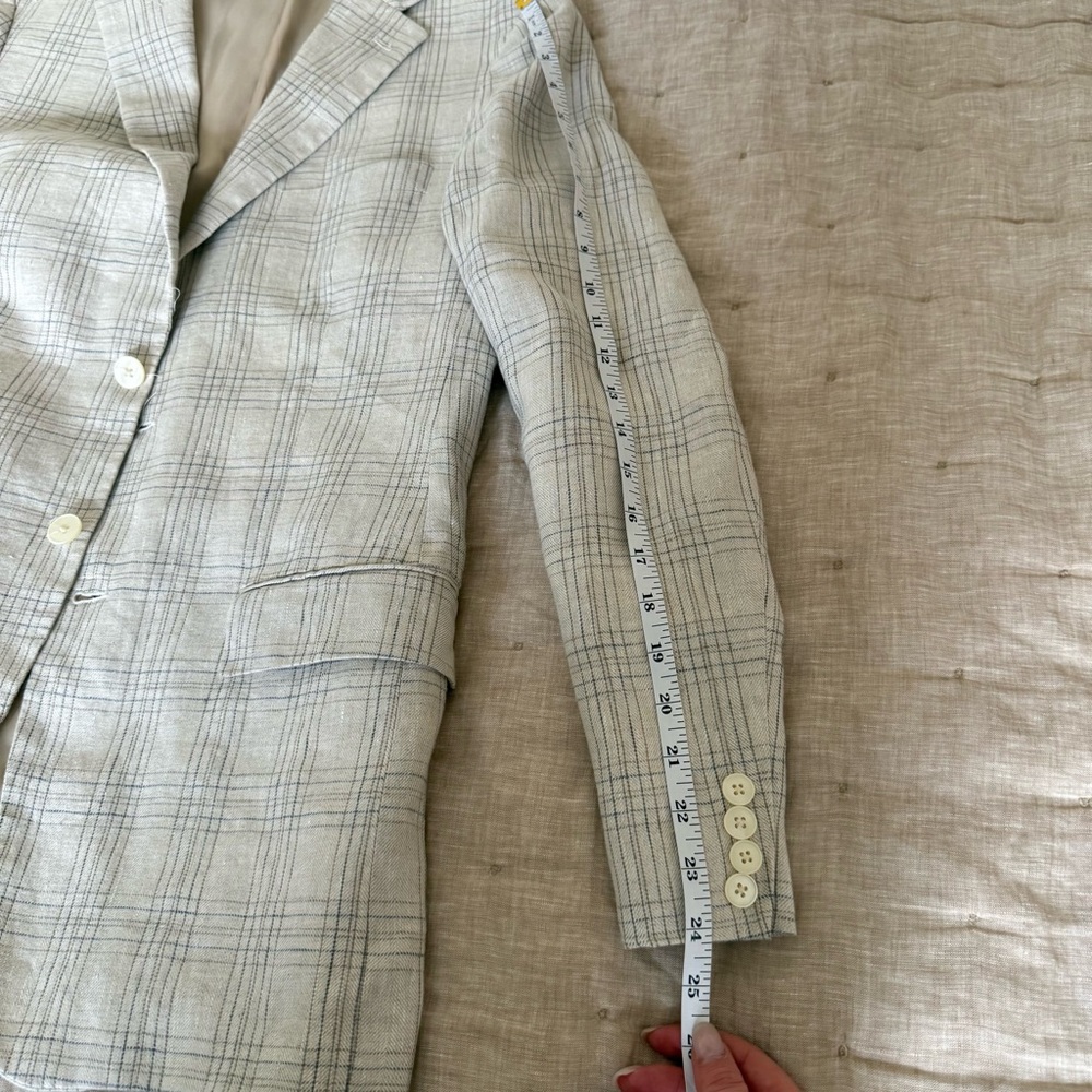 Lauren Ralph Lauren Linen Sport Coats Mens 38R UltraFlex Tan Blue Plaid - Picture 11 of 13